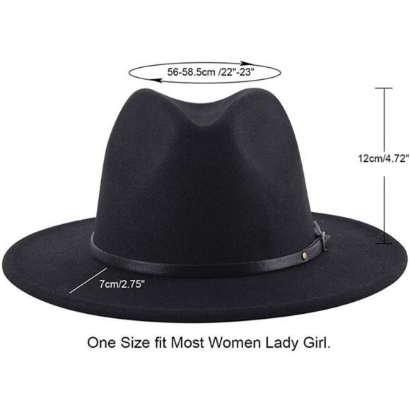 Lanzom Womens Classic Wide Brim Floppy Panama Hat Belt Buckle Wool Fedora Hat main image 10